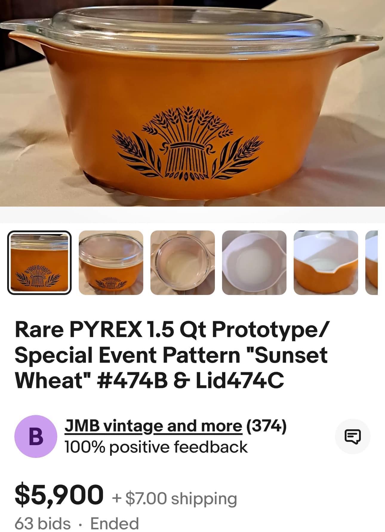 The BIG WINNER of the RARE Pyrex “Sunset Wheat” prototype piece