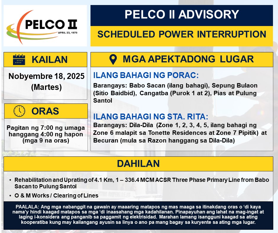 PELCO - PAUNAWA Ano: PELCO II Scheduled Power Interruption Kailan ...