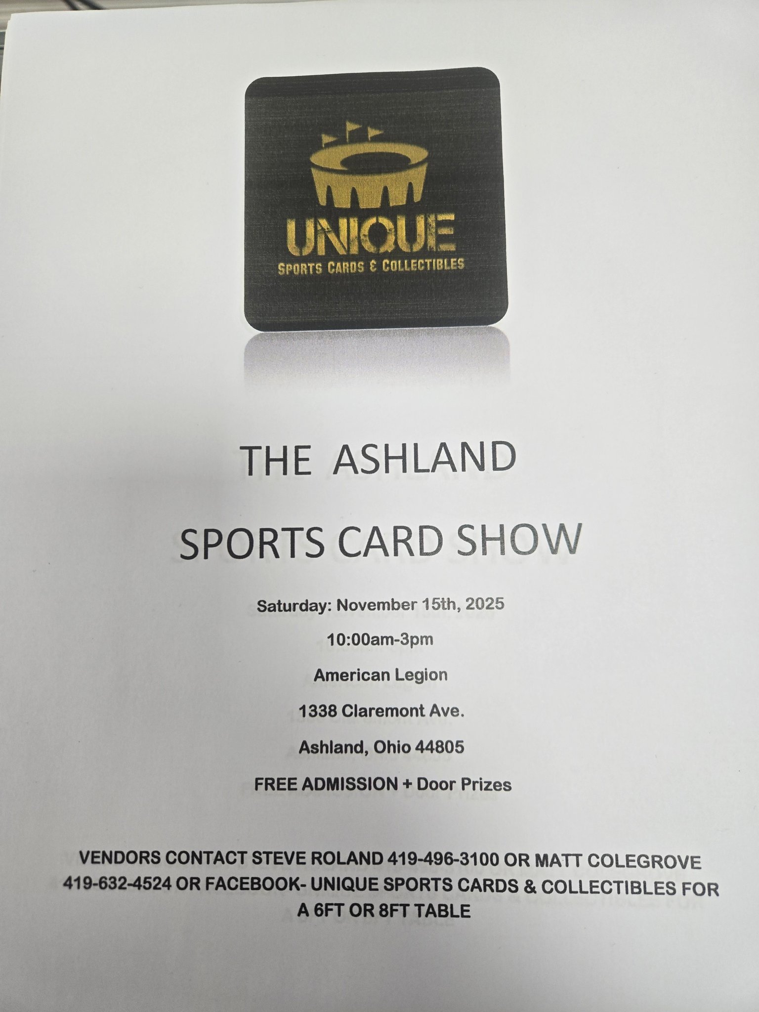 Ashland, OH sports card show on January 17th
