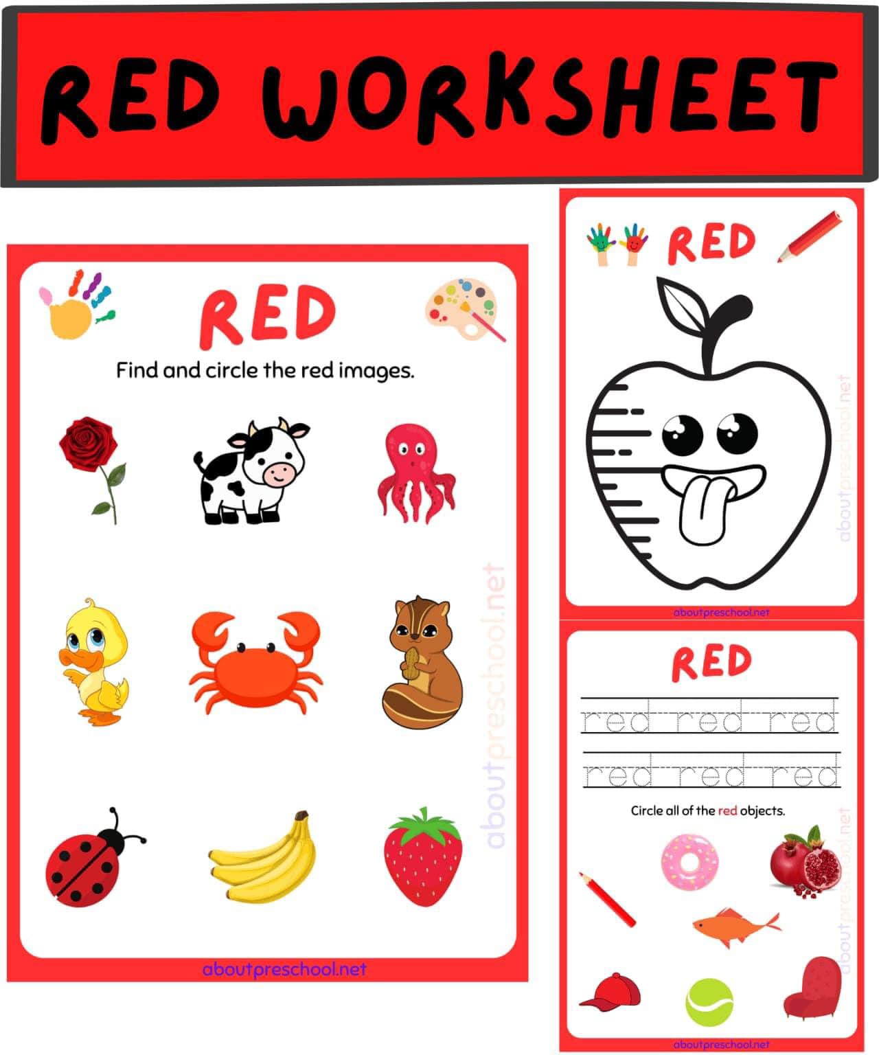 Color Red Worksheet Black And White Pictures Color Names Worksheet