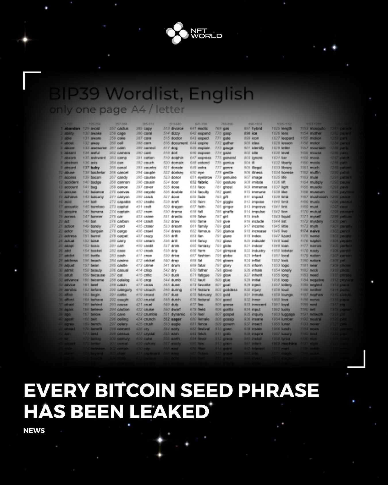 NFT - The BIP39 wordlist is a public standard of 2,048 simple words ...