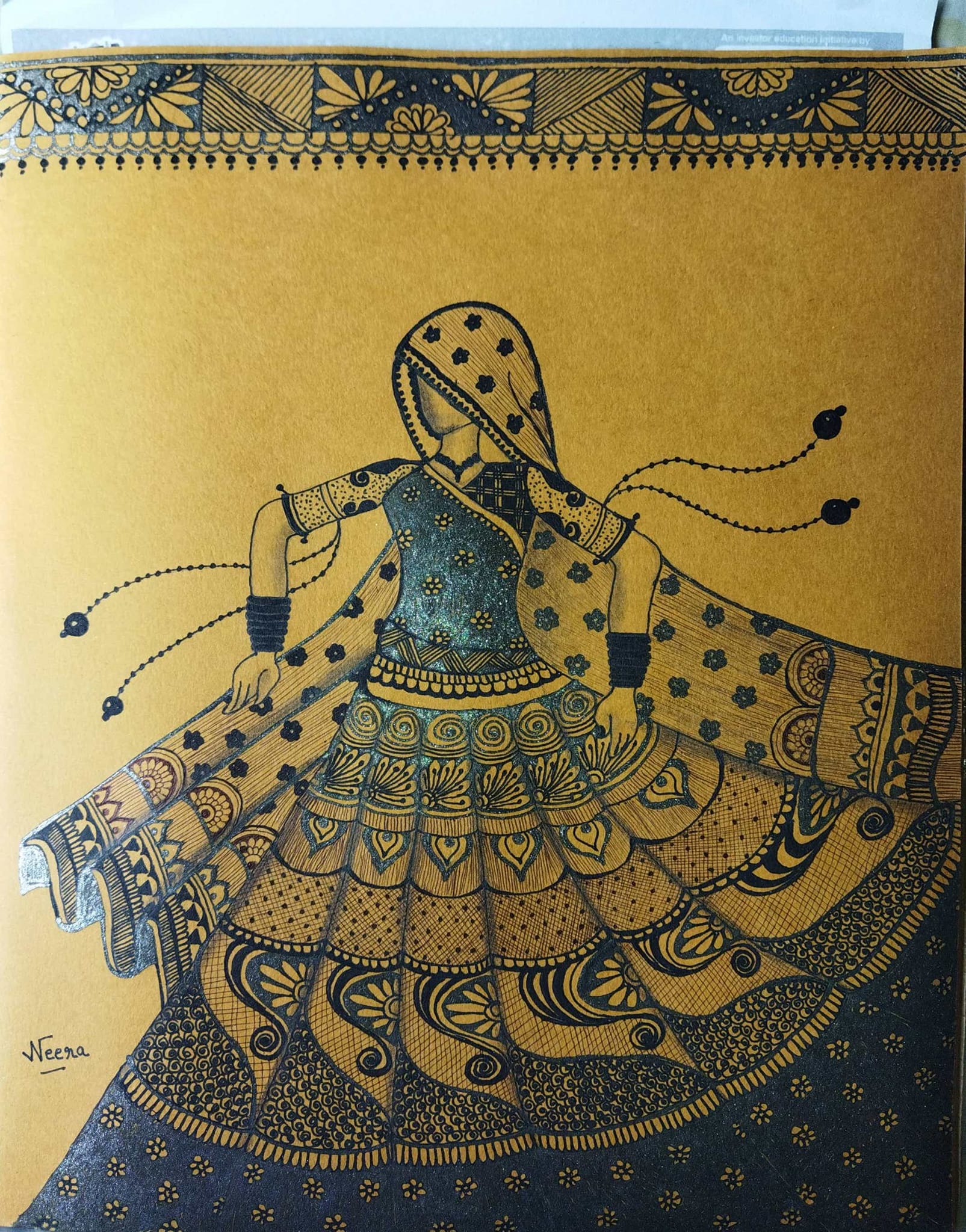 rajasthani ladies dress A traditional dancing girl in Mandala with black gel pen Wedding
