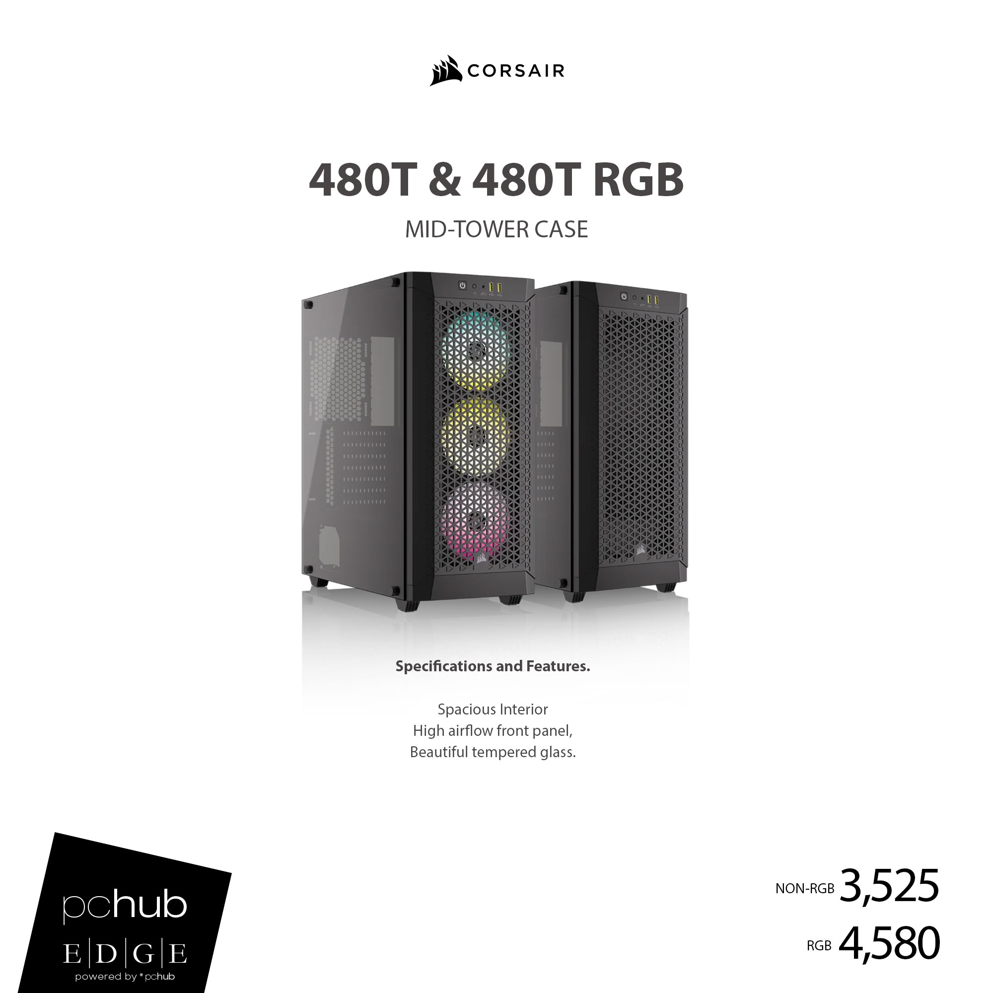 PCHub. - CORSAIR 480T Airflow Tempered Glass Mid-Tower Case, Black The ...