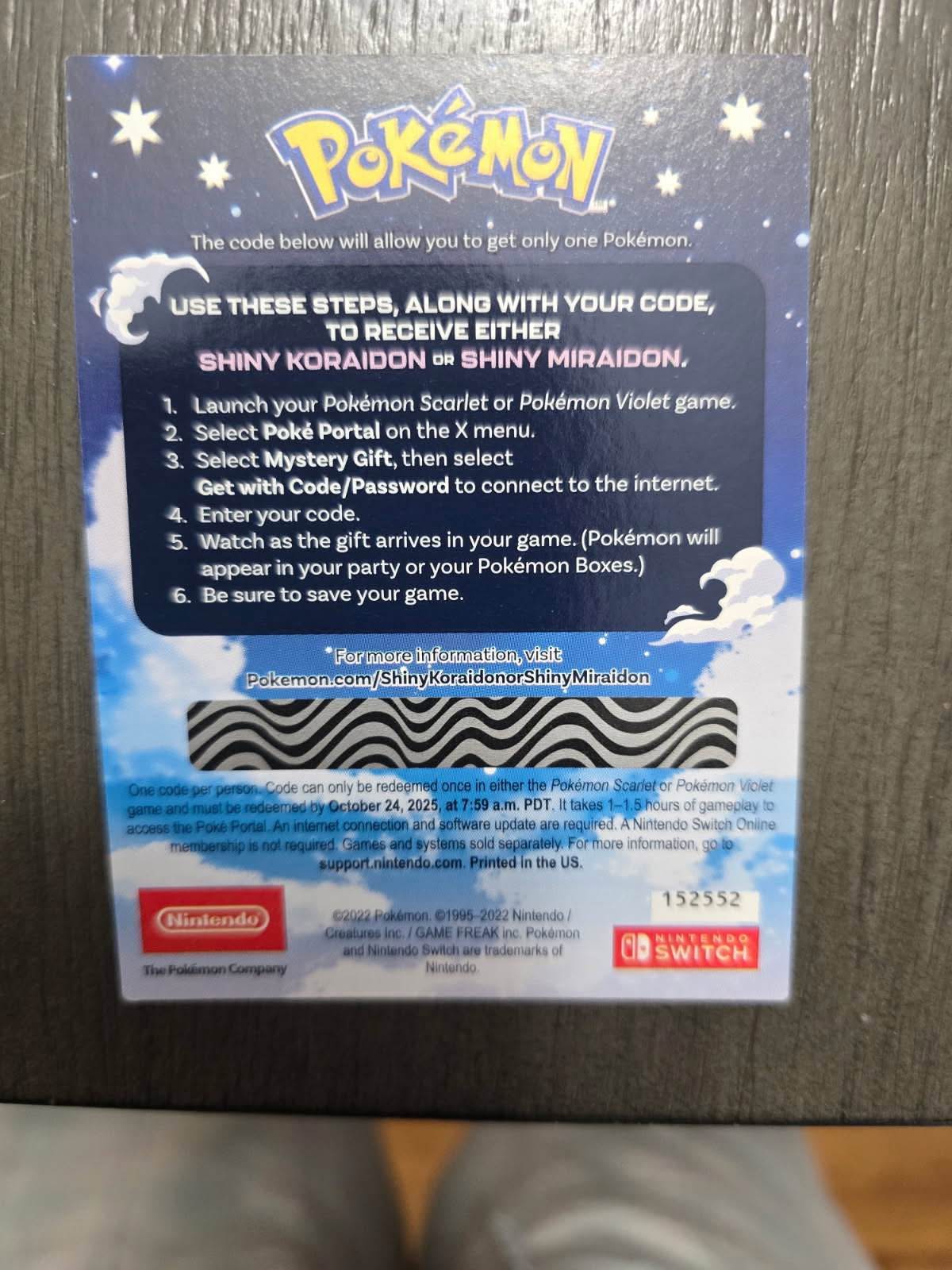 Pokemon Scarlet And Violet Serial Codes Shiny Koraidon or Miraidon ...