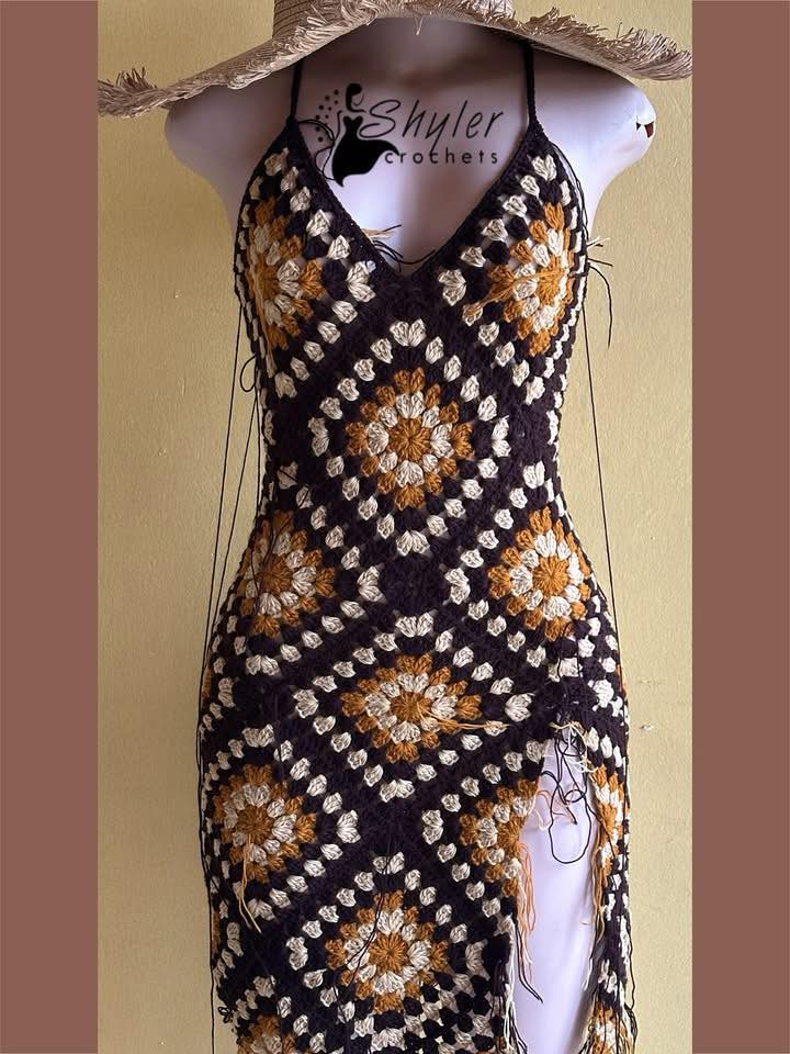 chinese dress ladies PRE-ORDER Granny Square crochet dress