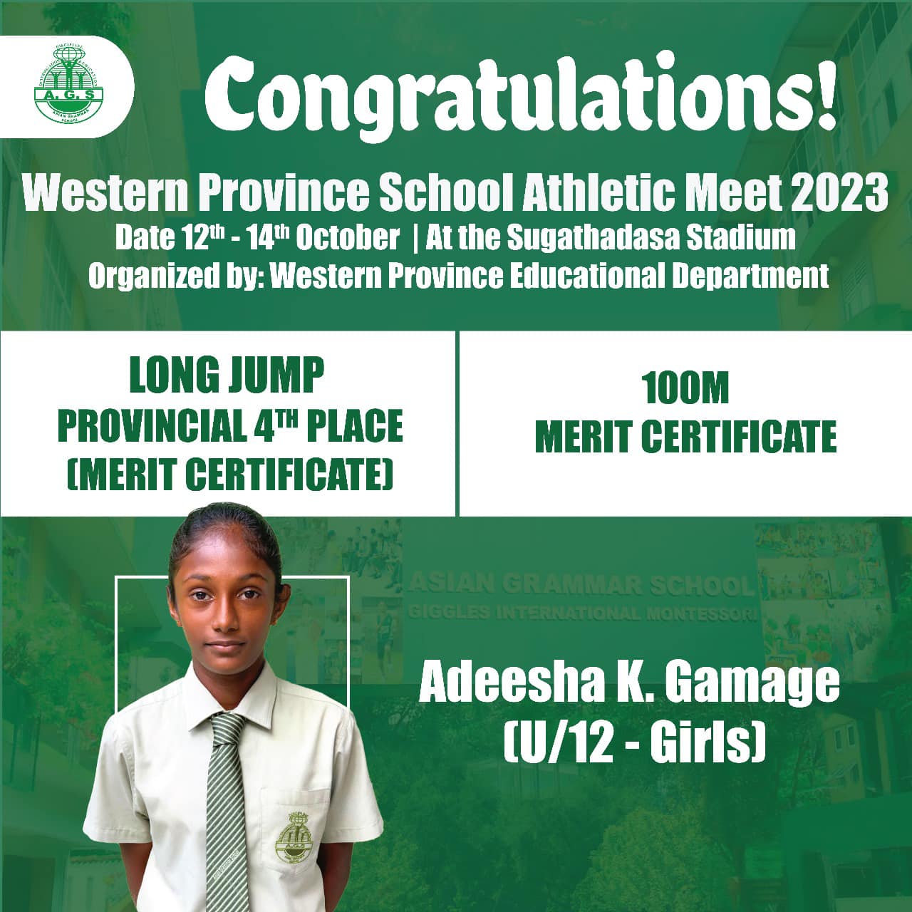Congratulations to Adeesha Bandara... - Asian Grammar School