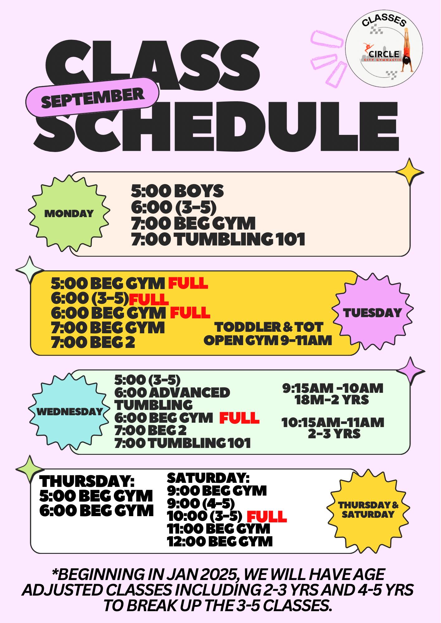 Circle - Happy Friday! Here is an updated September class schedule ...
