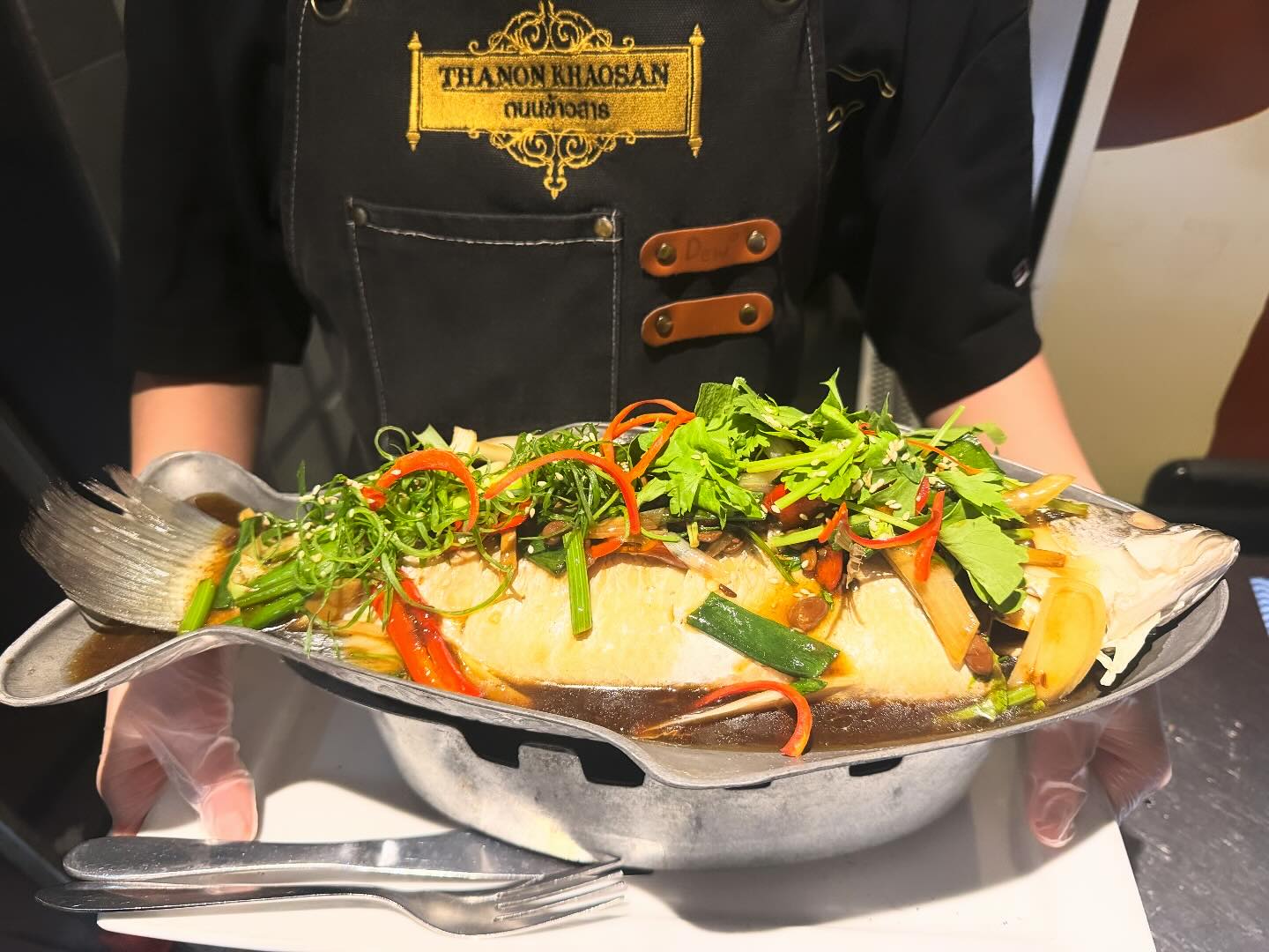 Thanon - ปลานึ่งซีอิ๊ว(Pla neung see ew) Steamed fish with soy sauce. # ...