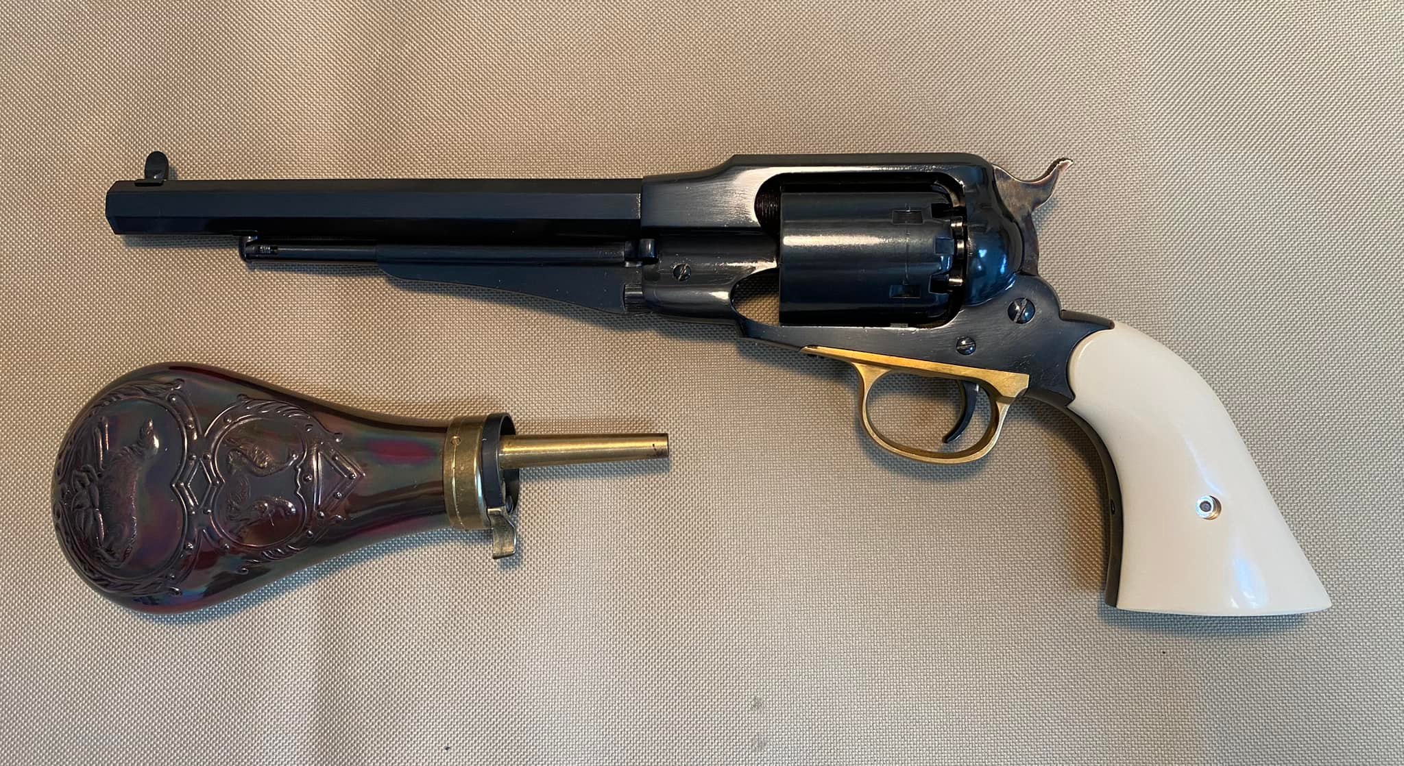 UBERTI 1858 REMINGTON Grips - Black Ivory Scrollwork Engraved - Arizona Custom Grips