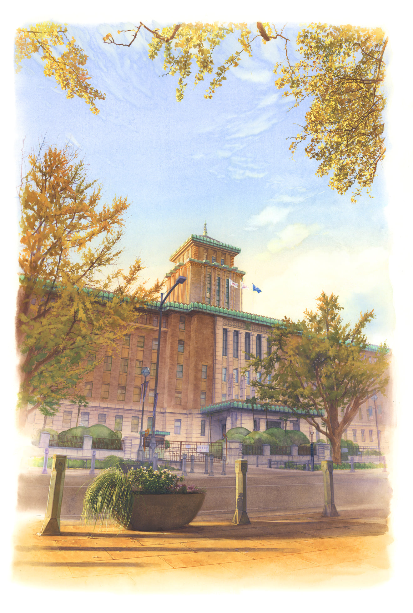 水彩画 神奈川県庁 水彩画 watercolor nicker poster colour 神奈川県庁