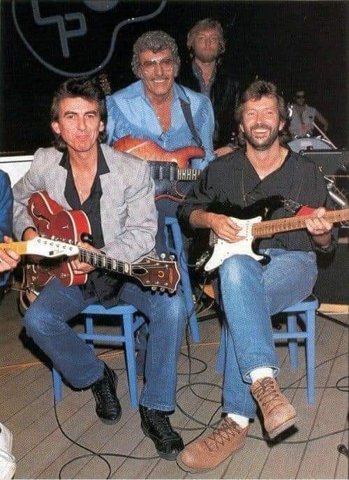 George Harrison, Carl Perkins and Eric Clapton, 1985