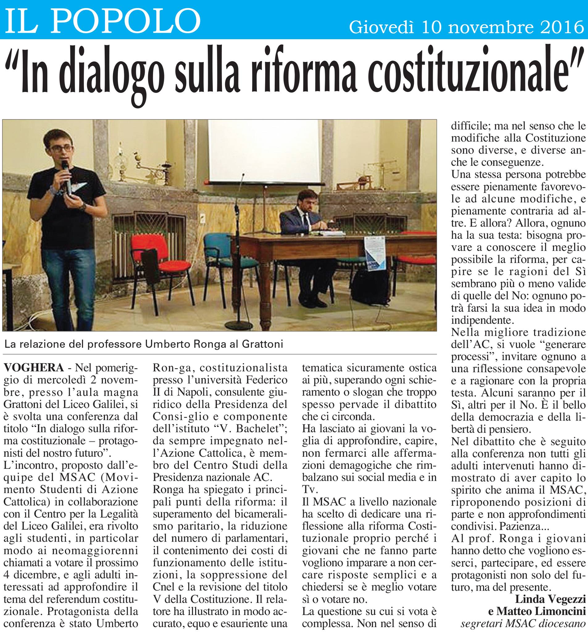 Il Popolo - Al Liceo Galilei l’incontro con Umberto Ronga organizzato ...