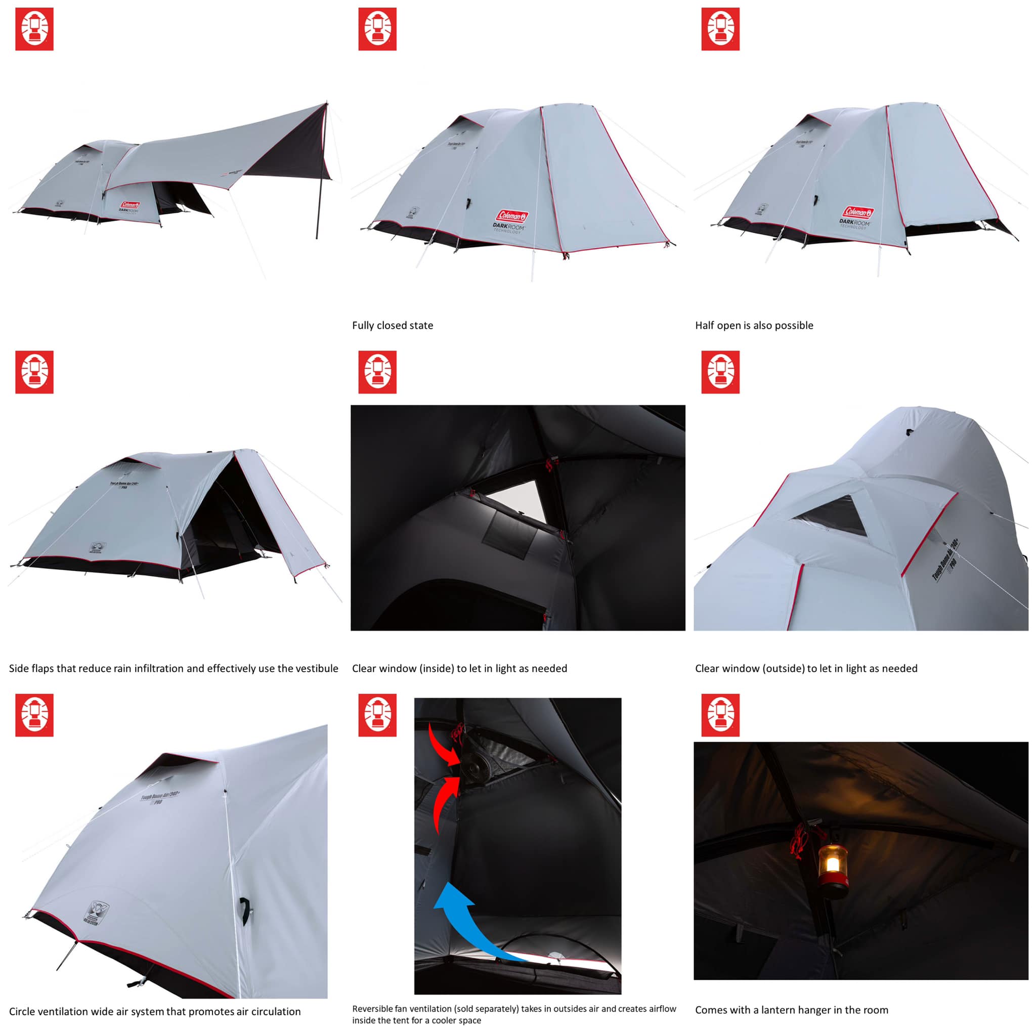 Coleman Tough Dome 3025+ Detail:- - Wide air mesh improves