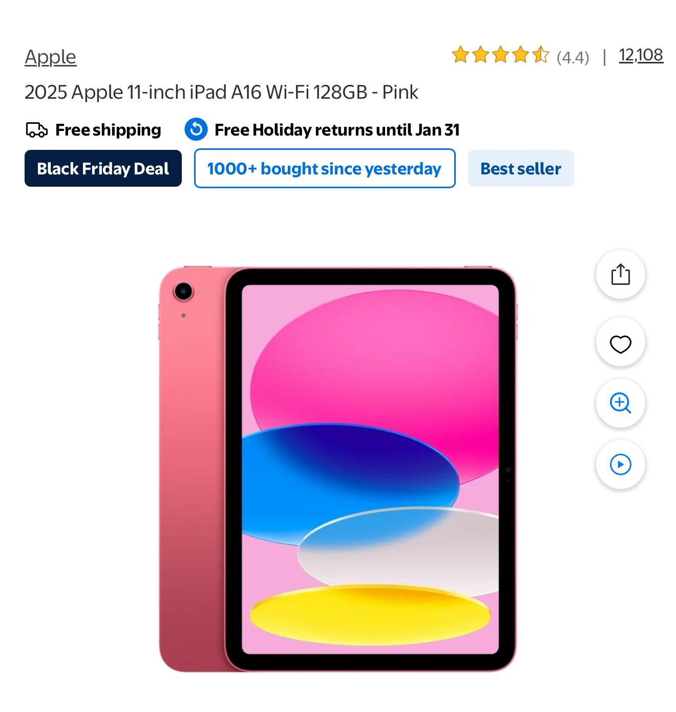 2025 Apple 11-inch iPad A16 Wi-Fi 128GB - Pink