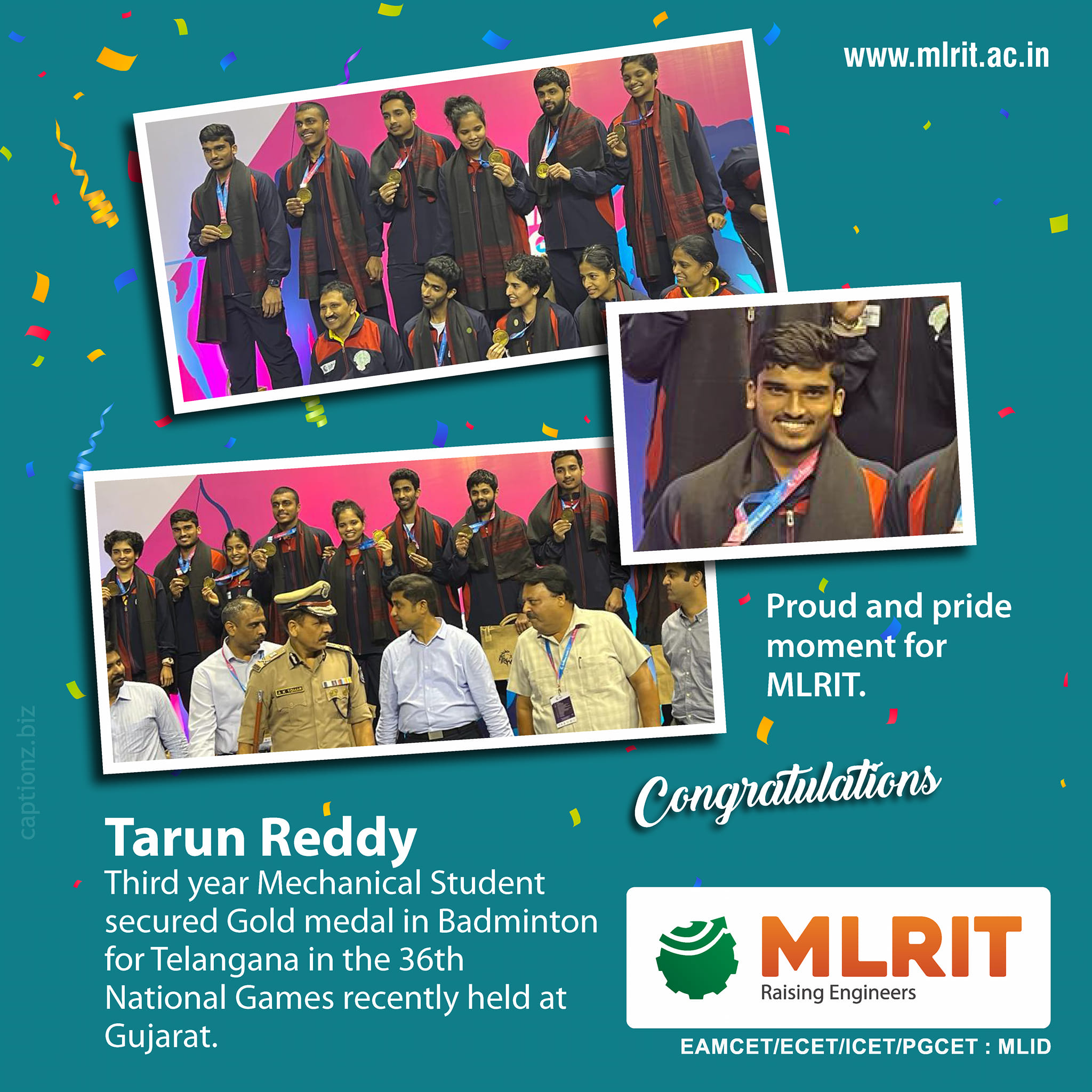 Congratulations Tarun Reddy.... - MLR Institute of Technology