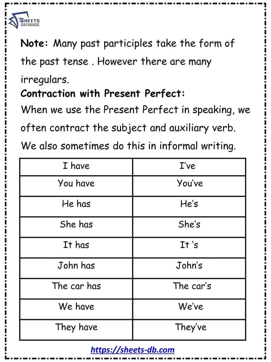 Worksheets pdf from Sheets Database | Present perfect tense 💥💥 | Facebook