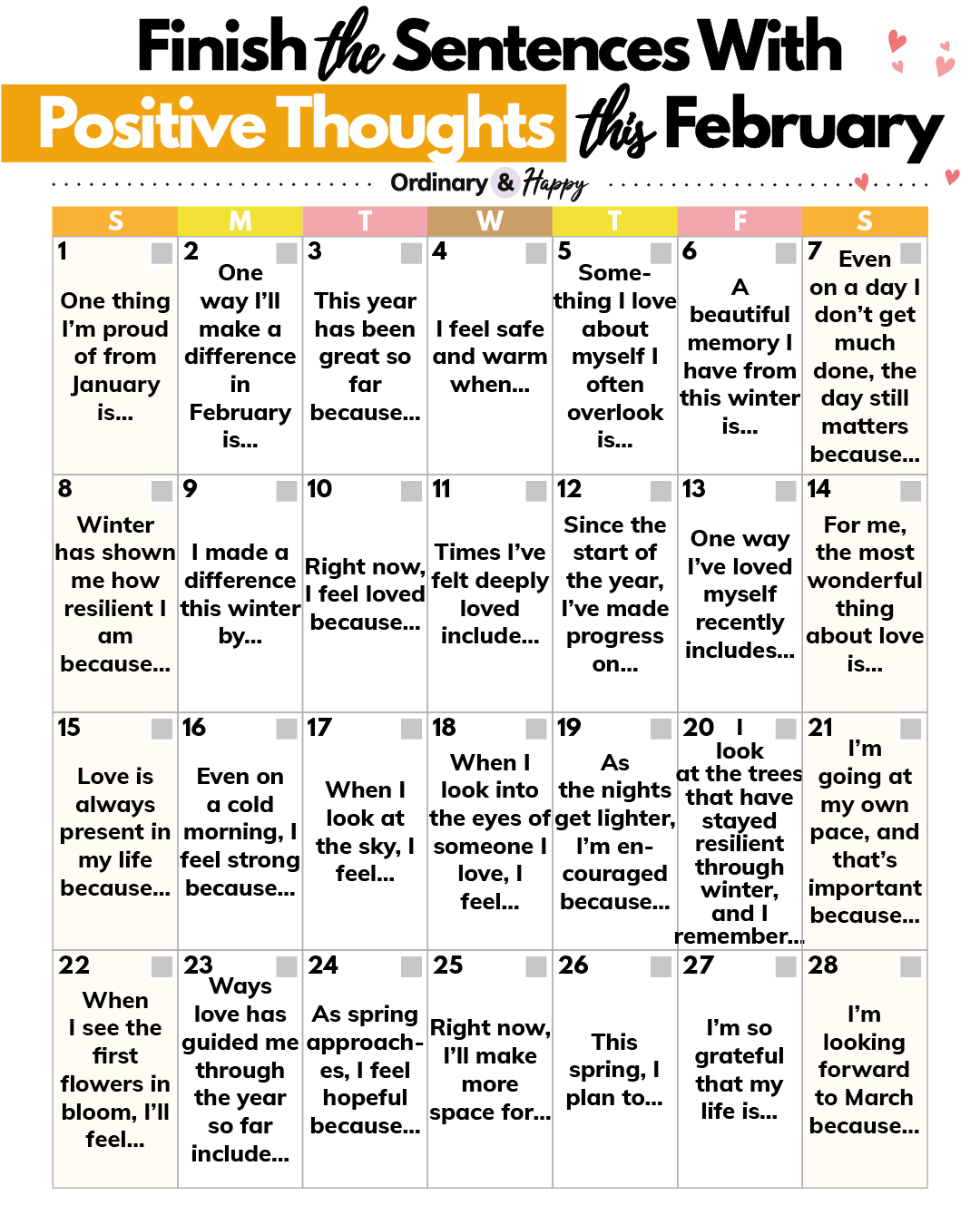 Ordinary - With our positive thoughts journaling for February, you can ...