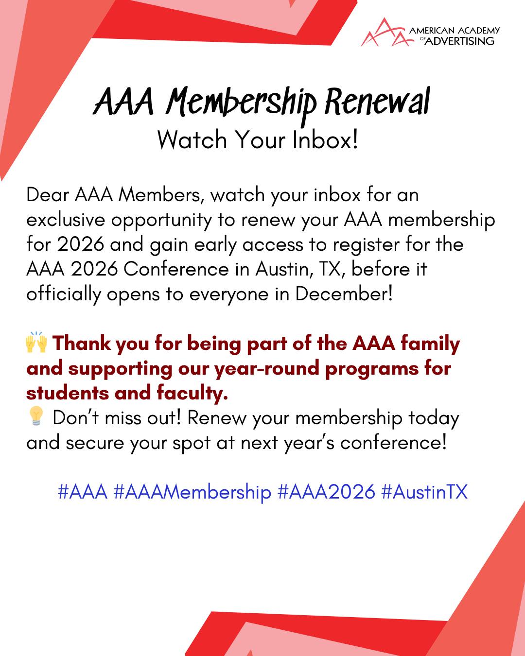 As the semester... - American Academy of Advertising - AAA | Facebook