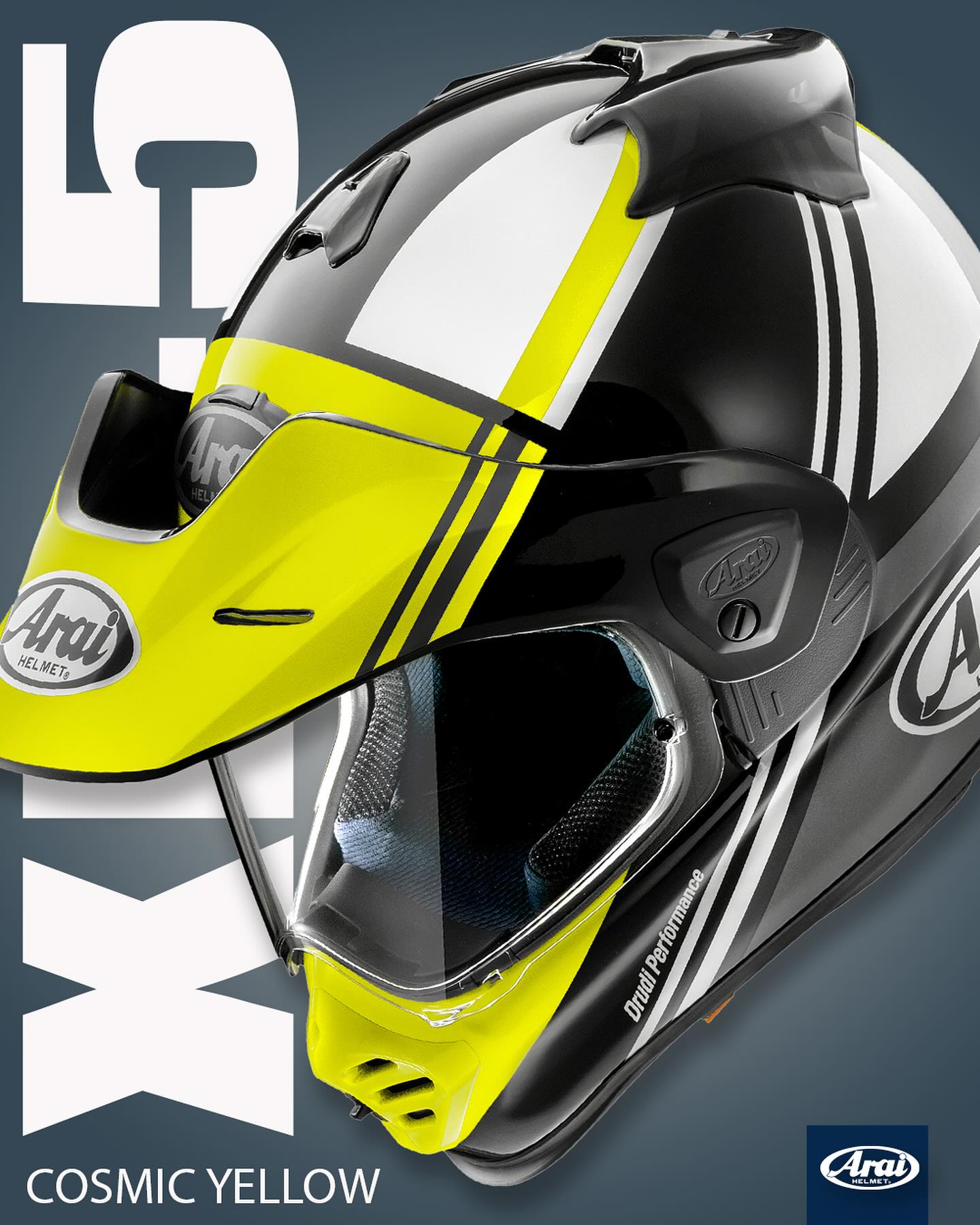 arai drudi performance helmet XD-5 Africa Twin Large Blue And with features like the ingenious VAS shield mechanism Corey Alexander x Drudi Performance