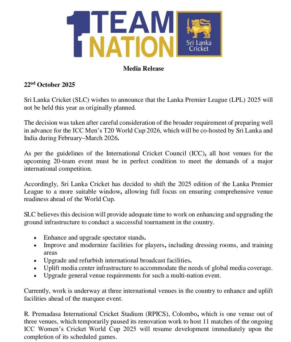 𝐒𝐋 𝐍𝐞𝐰𝐬 𝐄𝐱𝐩𝐫𝐞𝐬𝐬 - 📌 The 2025 Lanka Premier League (LPL)... | Facebook