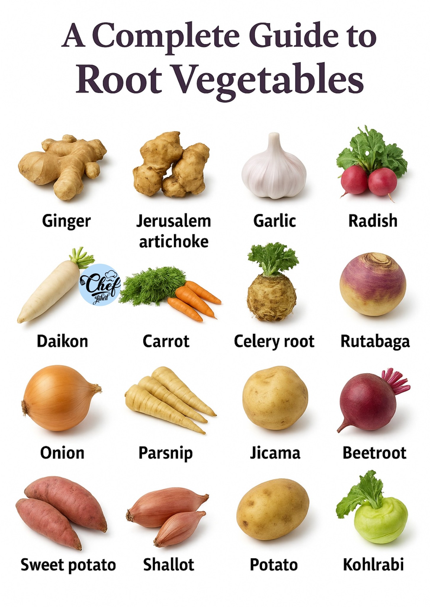 Chef - A Complete Guide to Root Vegetables Top Row: Ginger, Jerusalem ...
