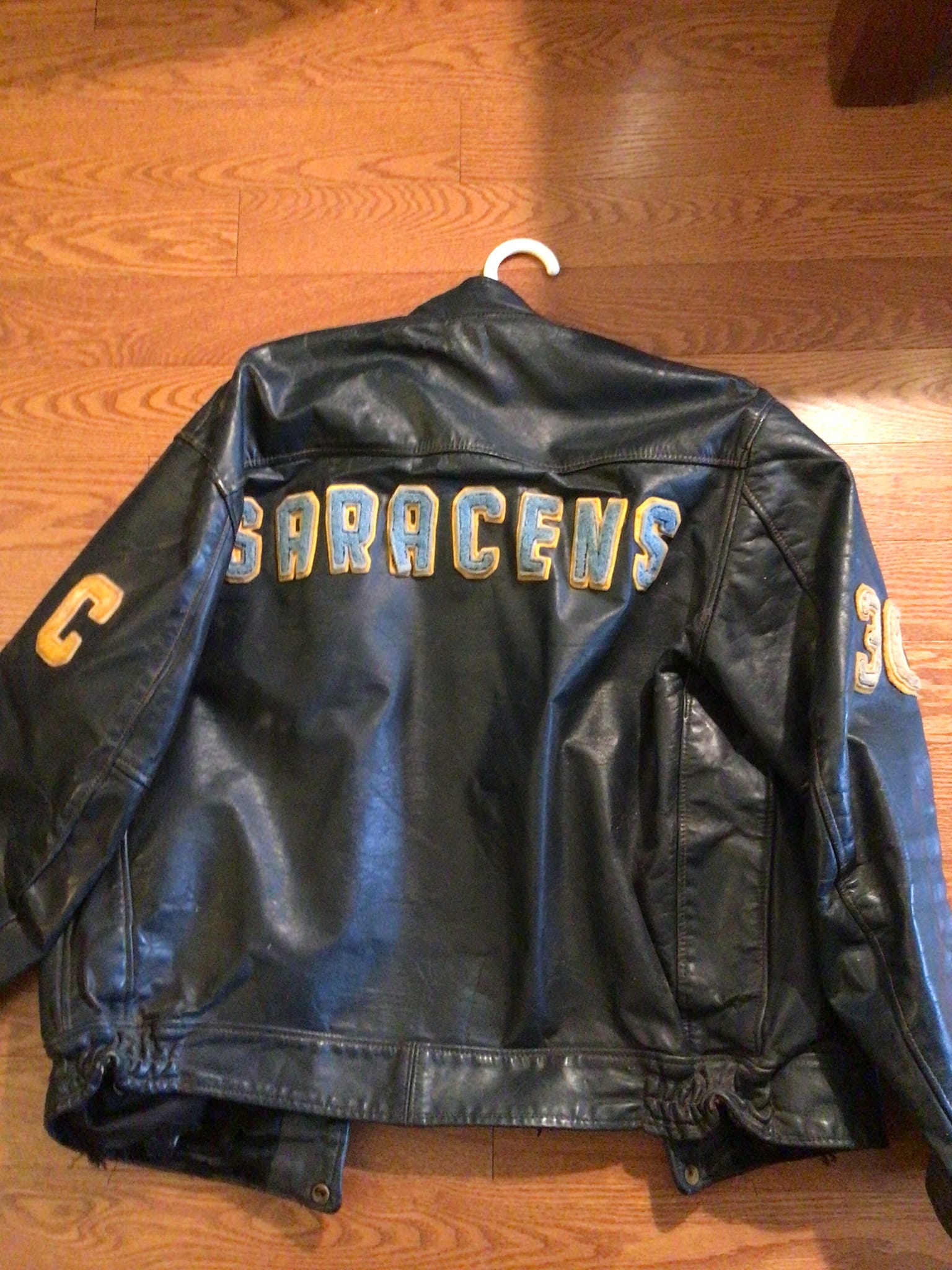 Vintage 1970 Saracens football leather jacket