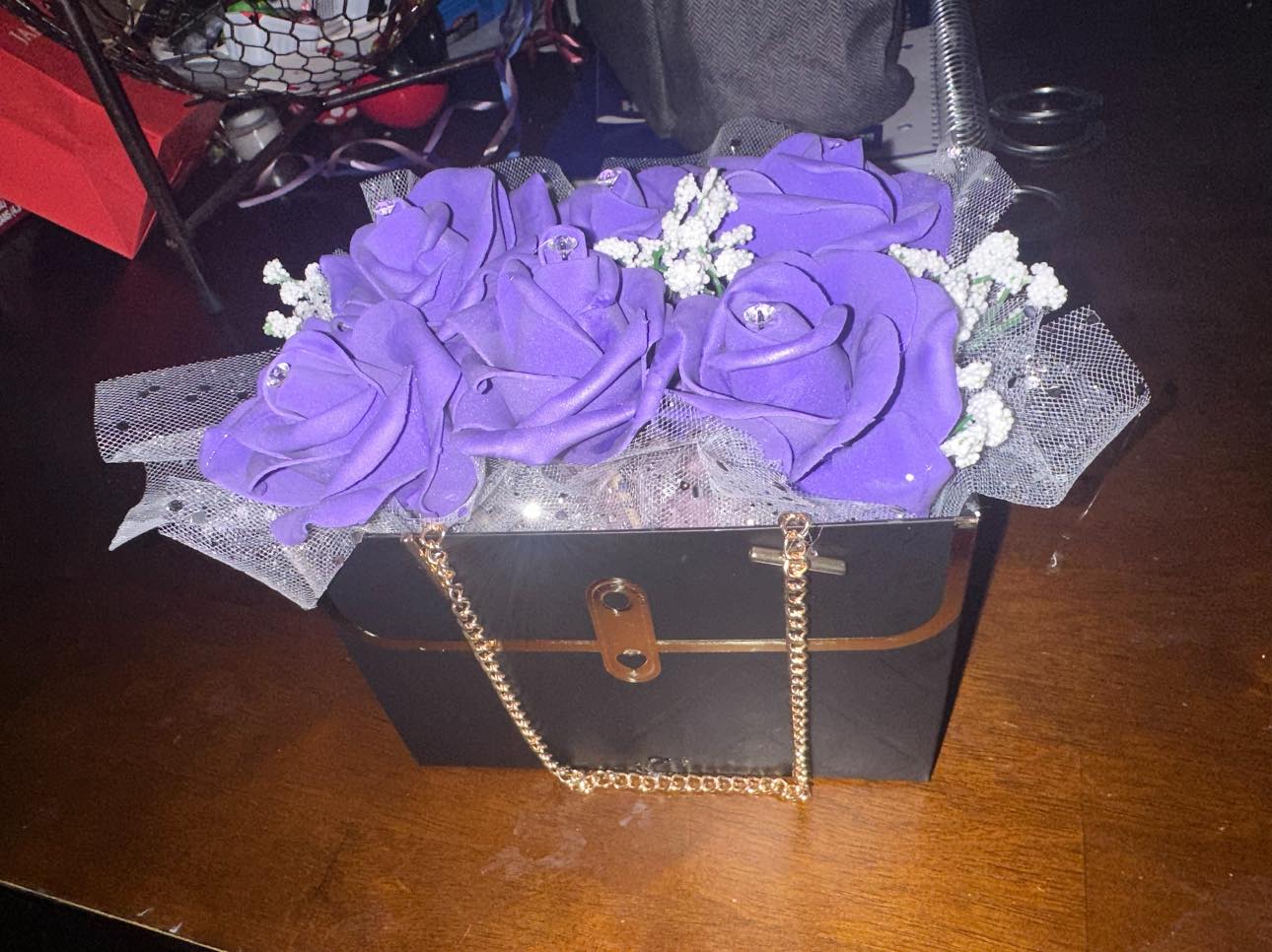 TOHXZCUS Preserved Real Purple Rose Gift Box With Clover Brooch – Eternal Flowers For Mom, Wife, Girlfriend (3-5 Year Lifespan)