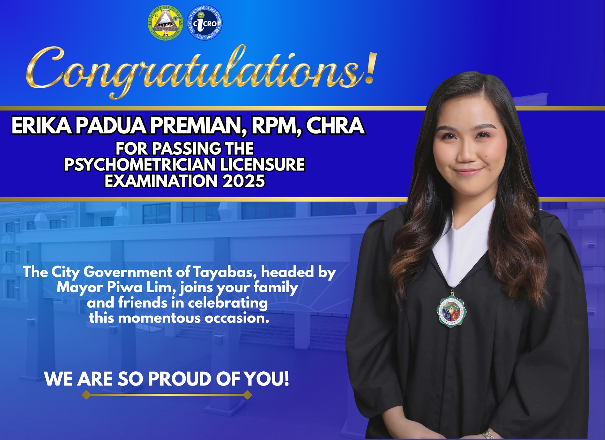 Tayabas - Congratulations! ERIKA PADUA PREMIAN, RPM, CHRA FOR PASSING ...