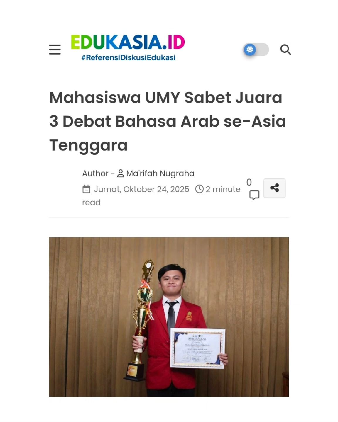 Edukasia.id - Mahasiswa UMY Sabet Juara 3 Debat Bahasa Arab se-Asia ...
