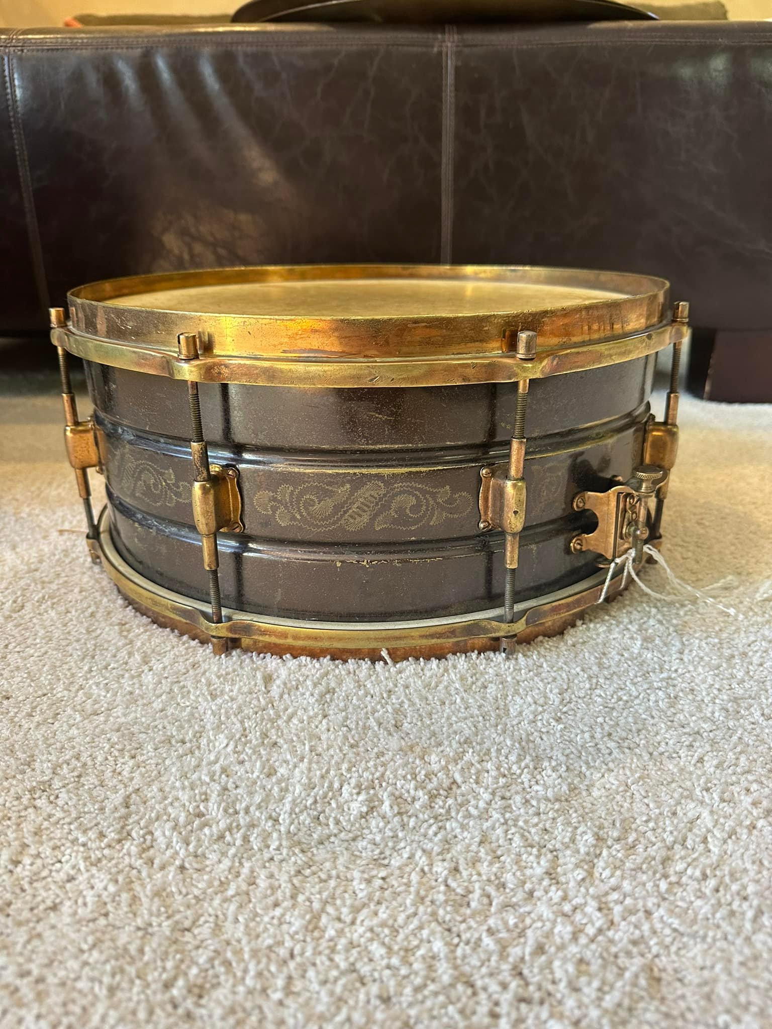 Rare 1920s Leedy Black Elite 4x14 snare drum for sale