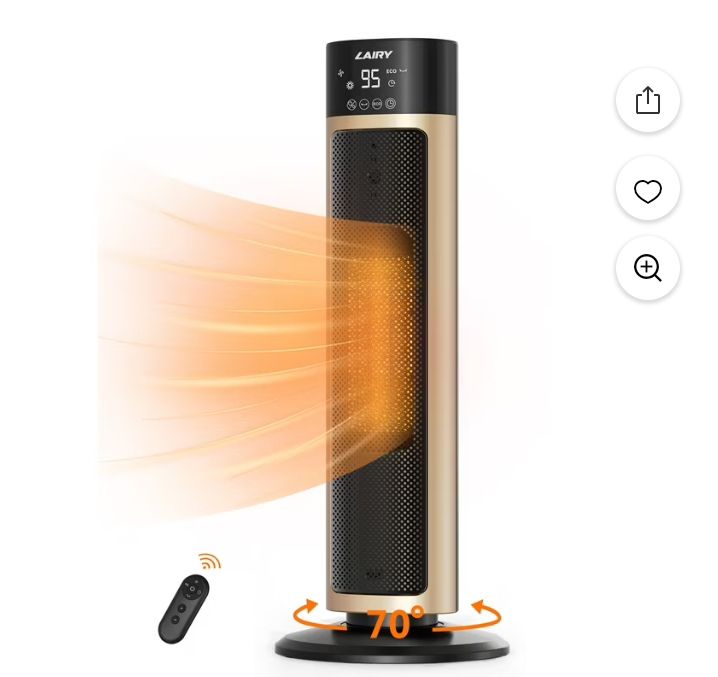 AYOVOCH 1500W Oscillating Ceramic Tower Heater With Remote – 70° Wide Coverage 1 thumbnail image
