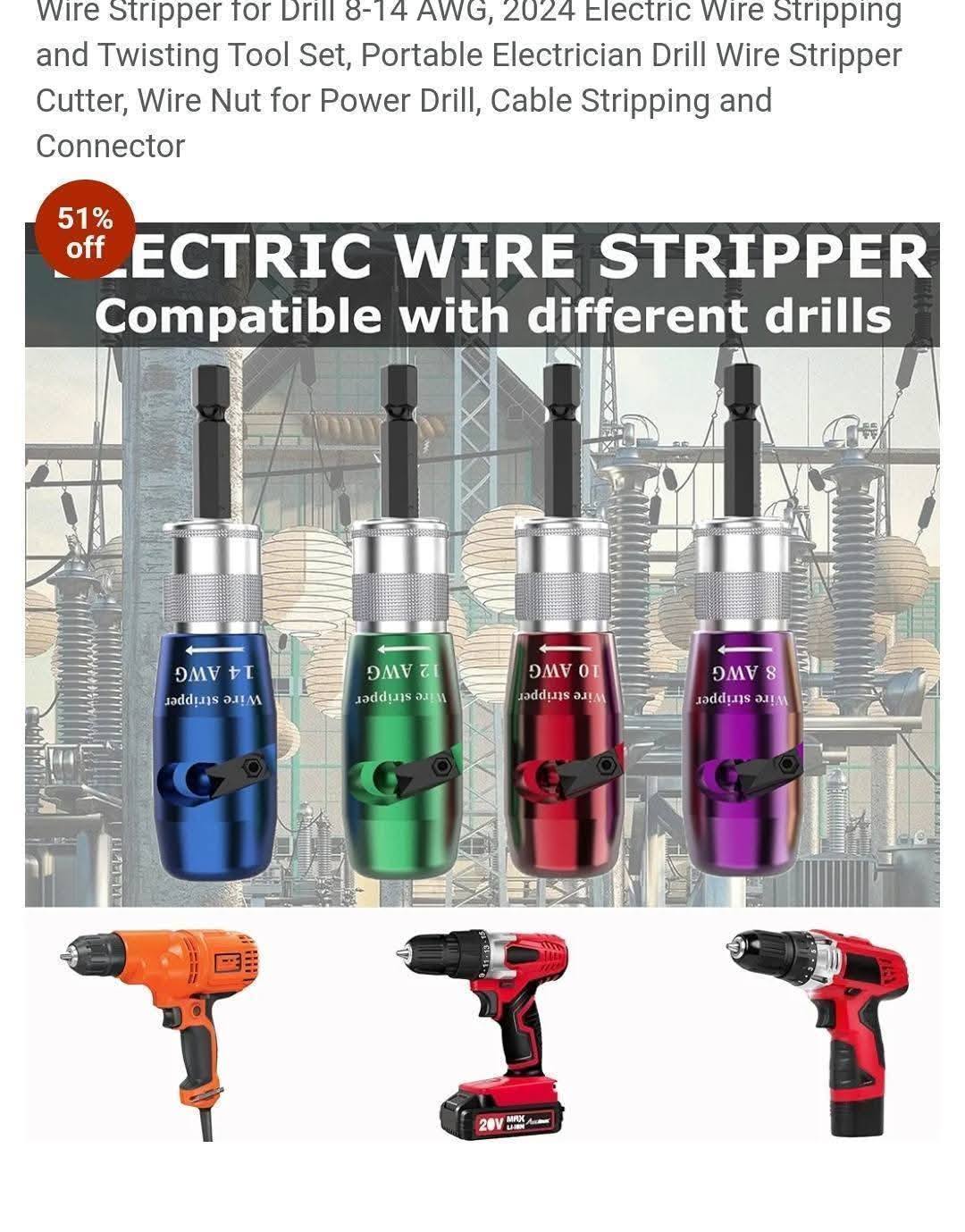 US Wire Drill-Powered Wire Stripper Kit – 10/12/14 AWG, 9-in-1 Stripping & Twisting Tool Set With Connectors (2025 Upgrade)