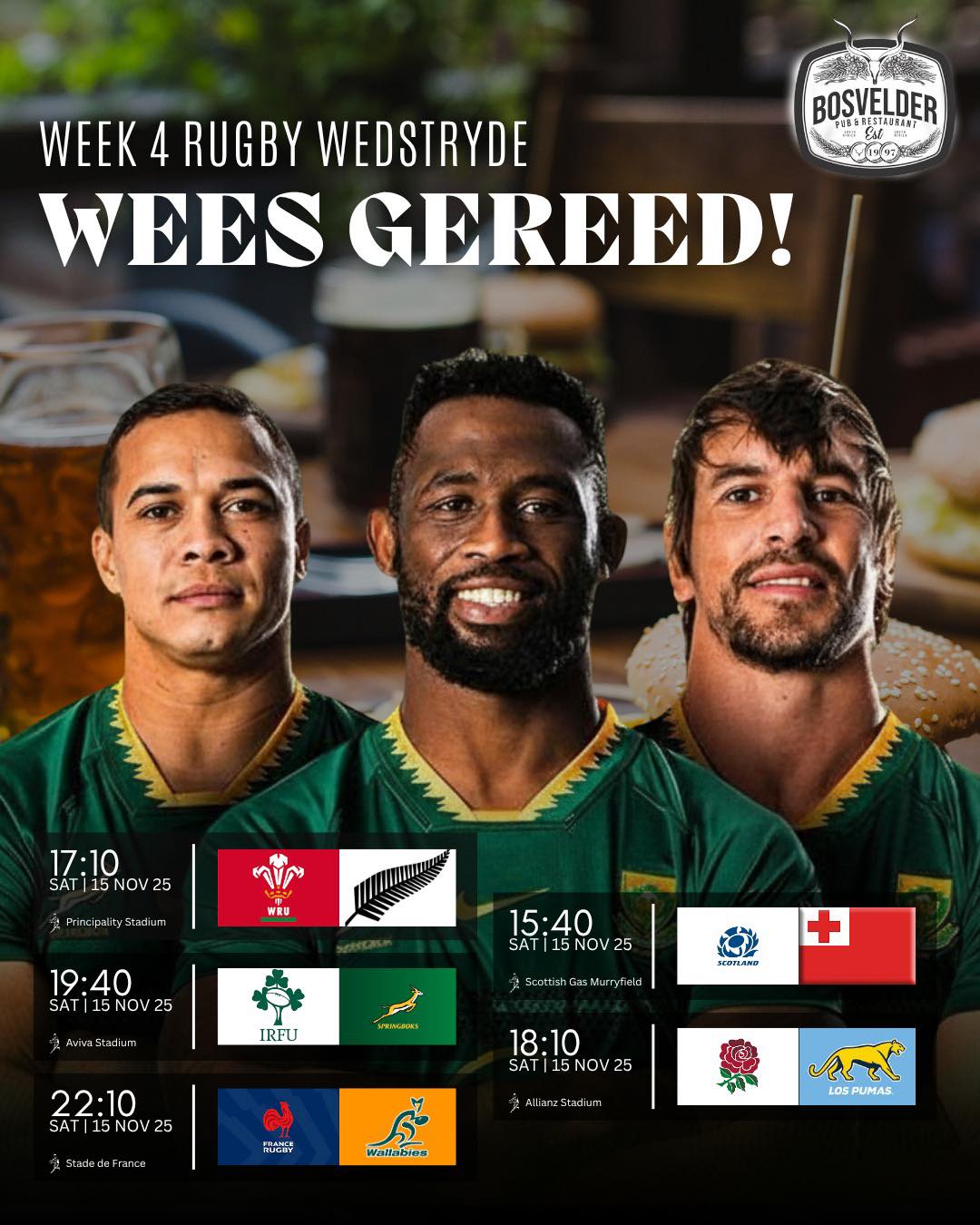 Die - Rugby by die Bos! Die hele naweek! Kom kyk hoe die nasies mekaar ...