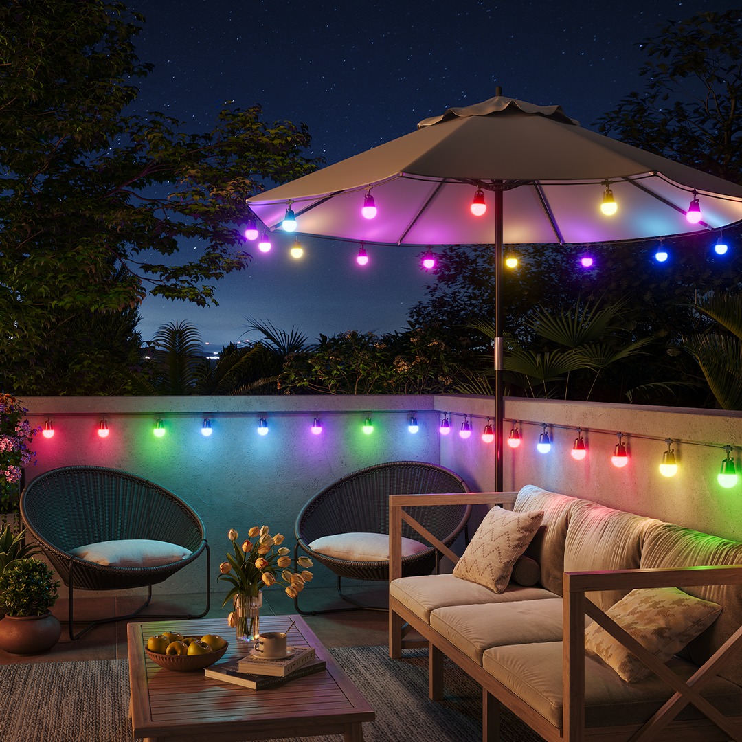 OUTON 46FT Smart RGBAI String Lights – APP & Remote Control, IP65 Waterproof, Music Sync, Works With Alexa