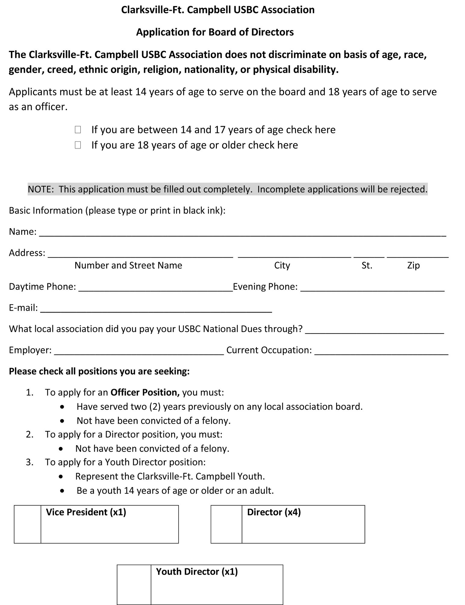 Application forms for... - Clarksville - Ft. Campbell USBC