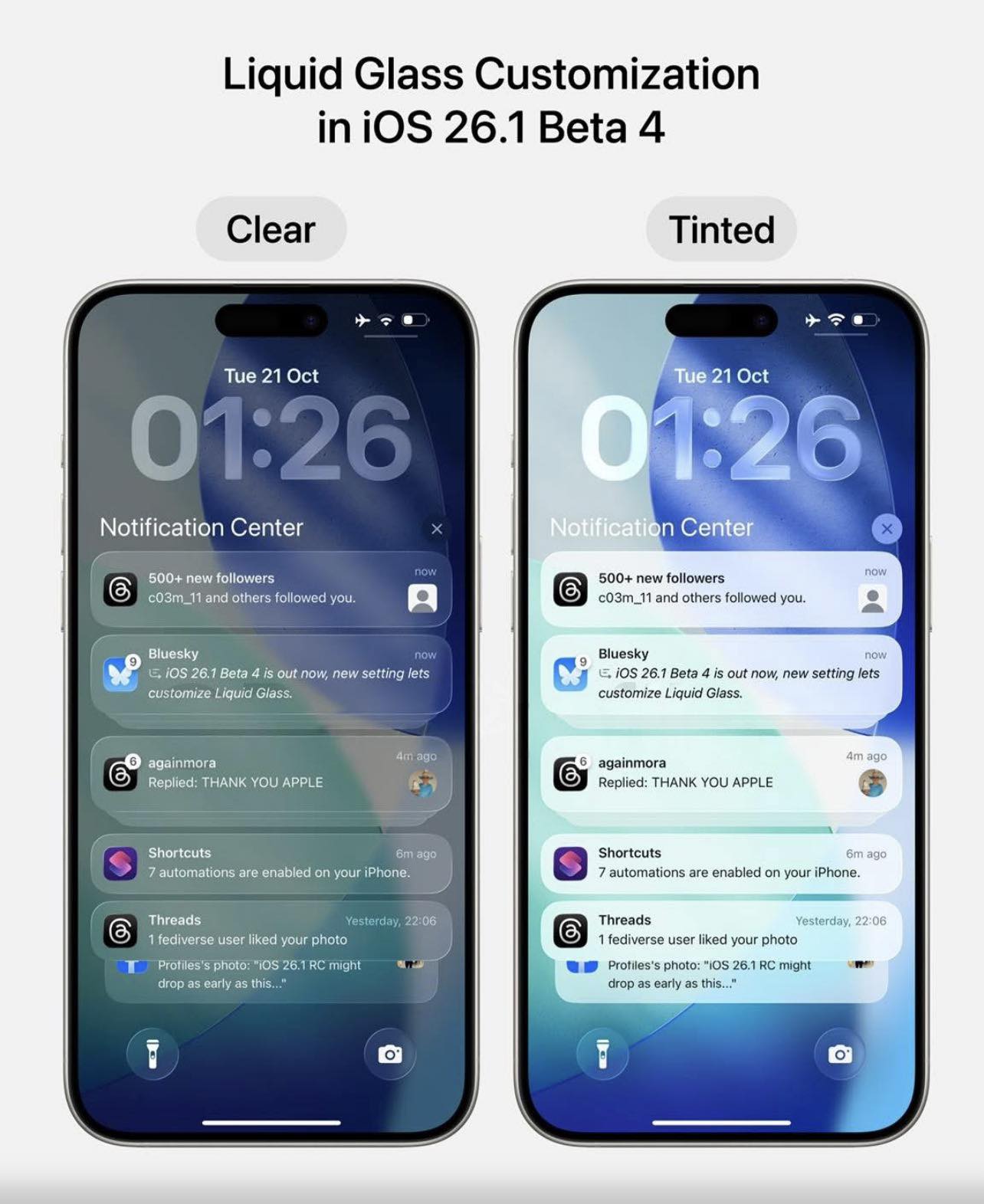 Liquid Glass Customization in iOS 26.1 Beta 4, Clear Vs Tinted | Facebook