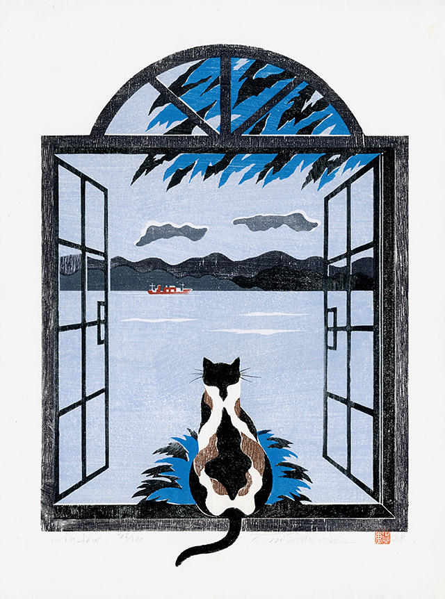 Wake up' (a 2005 woodblock print) by Nishida Tadashige (西田忠重
