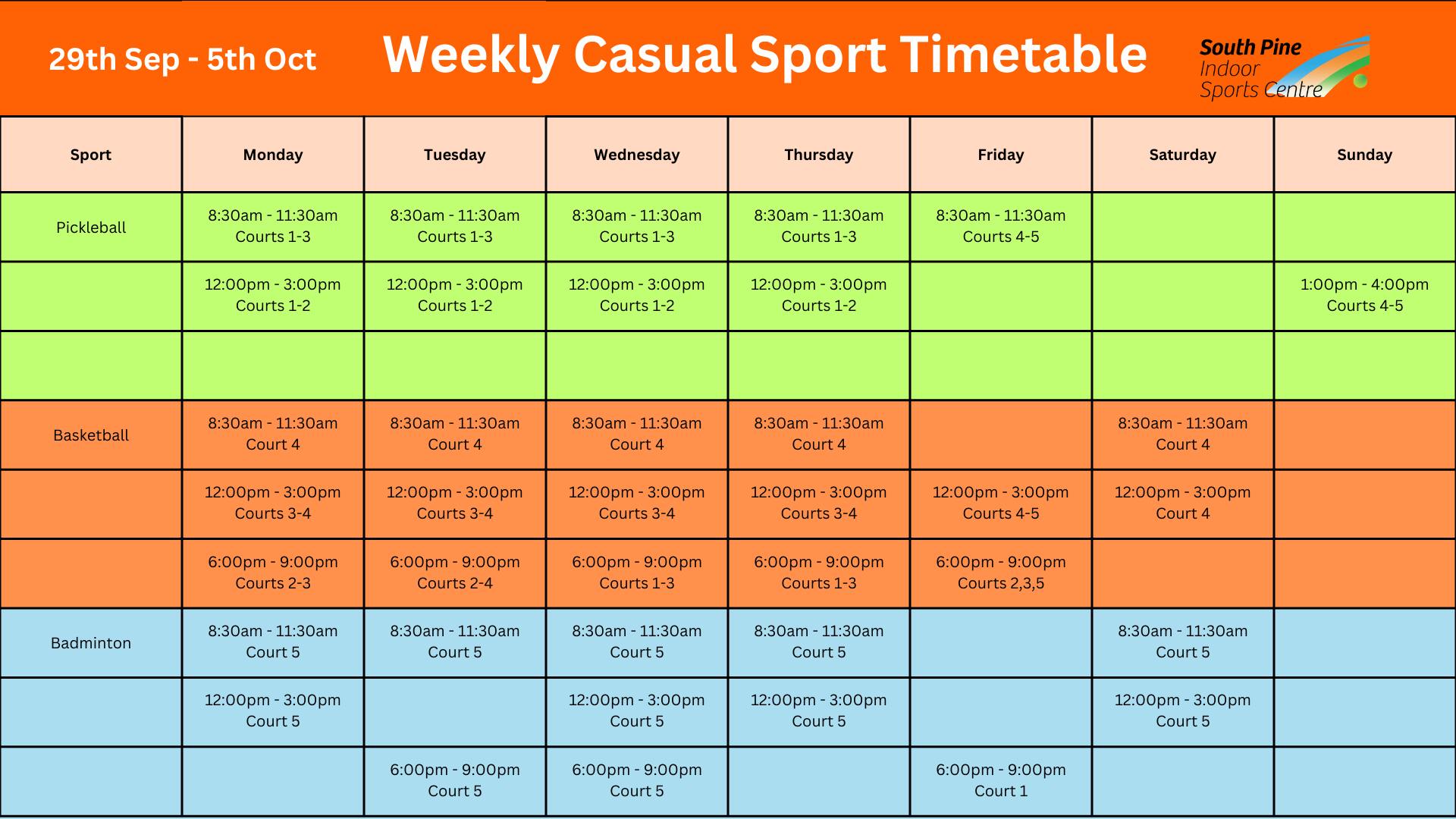 South - 📅 Weekly Casual Timetable & October Monthly Schedule Now ...