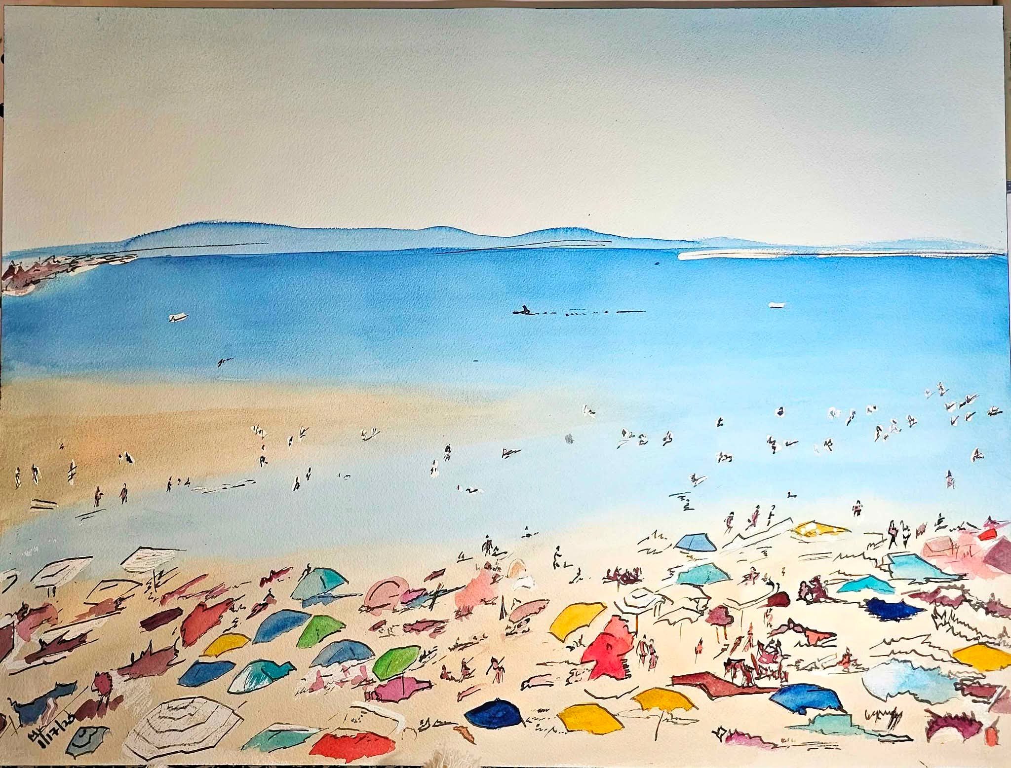 Framed beach watercolor painting - Posters, Prints & Paintings ...