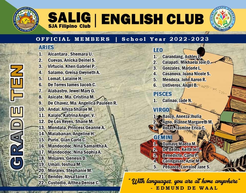 SALIG - Grade 10 Official Members 🫰🫶 ---- 