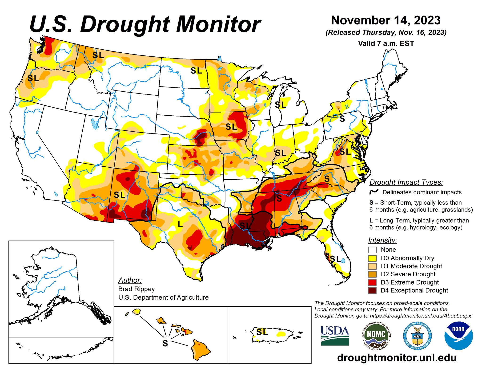 National - US Drought Monitor 11-16-23: For the 50 states and Puerto ...