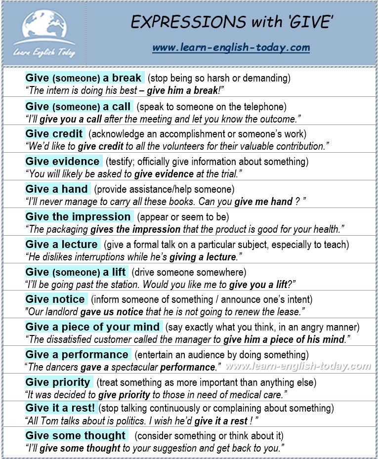 Learn - EXPRESSIONS with GIVE More here: https://www.learn-english ...