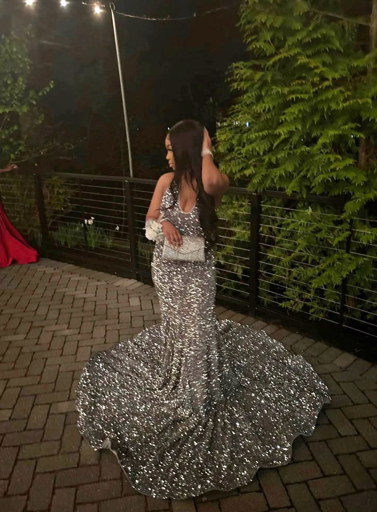 gold sparkle long sleeve dress Sequin Shoulder Pad Sleeved Evening powder blue bridesmaid dress Purple Sweetheart Neck Lace Heel:10cm Glitter Netting