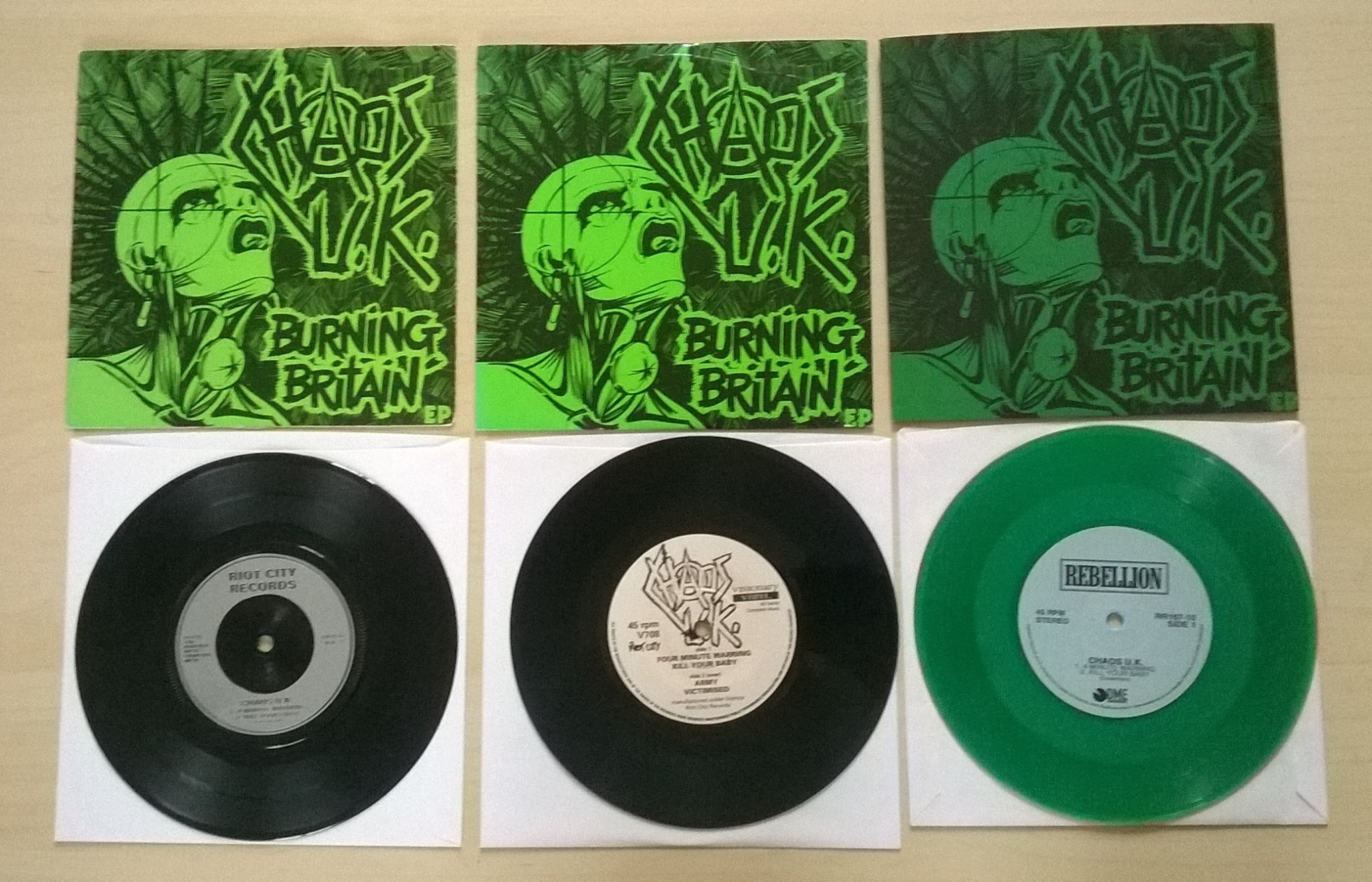 Chaos UK's Burning Britain EP, a UK hardcore punk classic