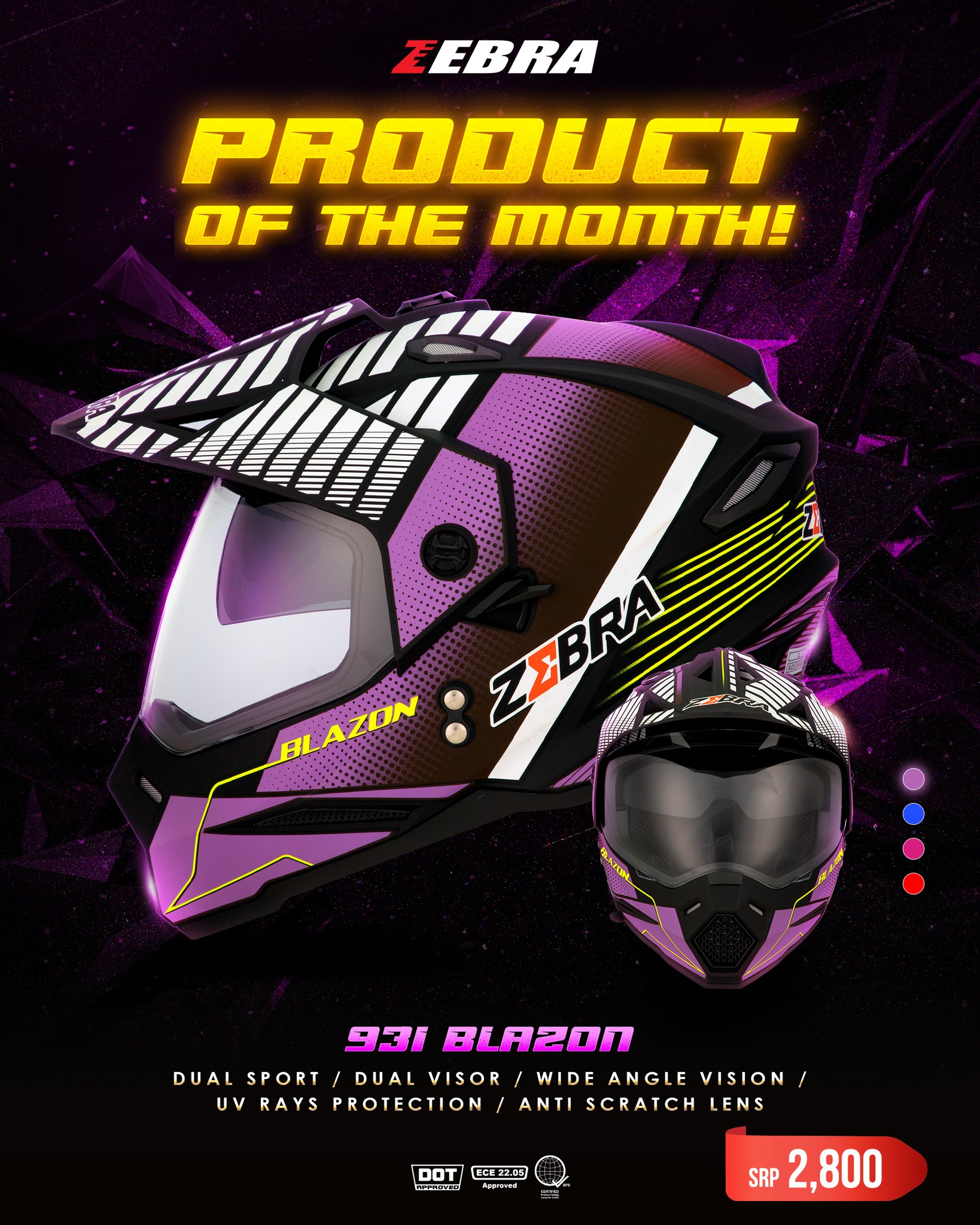 Zebra Helmets Philippines - 931 Blazon Dual Sport Helmet ang sixth ...
