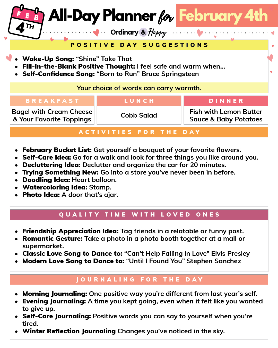 Ordinary - Wednesday’s February 4th planner has lots of ideas for ...