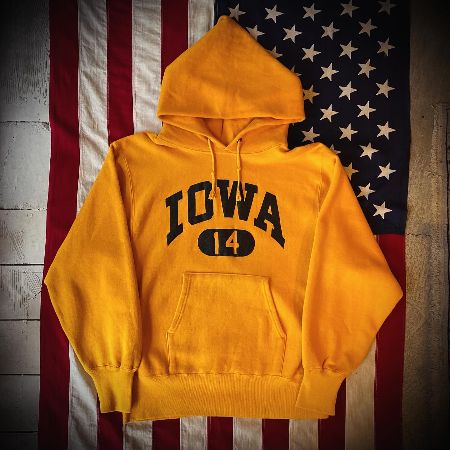Old 80s REVERSE WEAVE Hoodie Champion IOWA 14 Cotton × Acrylic 