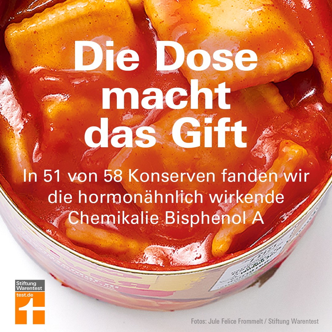 www.test.de/bpa Ob fertige Eintöpfe, gehackte Tomaten, Kokosmilch oder Gemüse: Fast jeder hat sie im Küchenschrank – die Konservendose. Aber in 51 von 58 getesteten Produkten fanden wir den Schadsto
