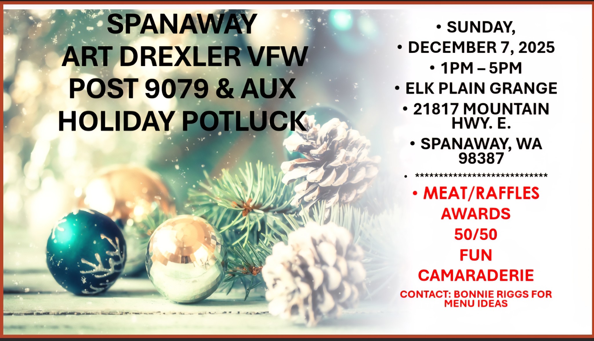 Attention, Spanaway Art Drexler VFW Post 9079 and Auxiliary Come one ...