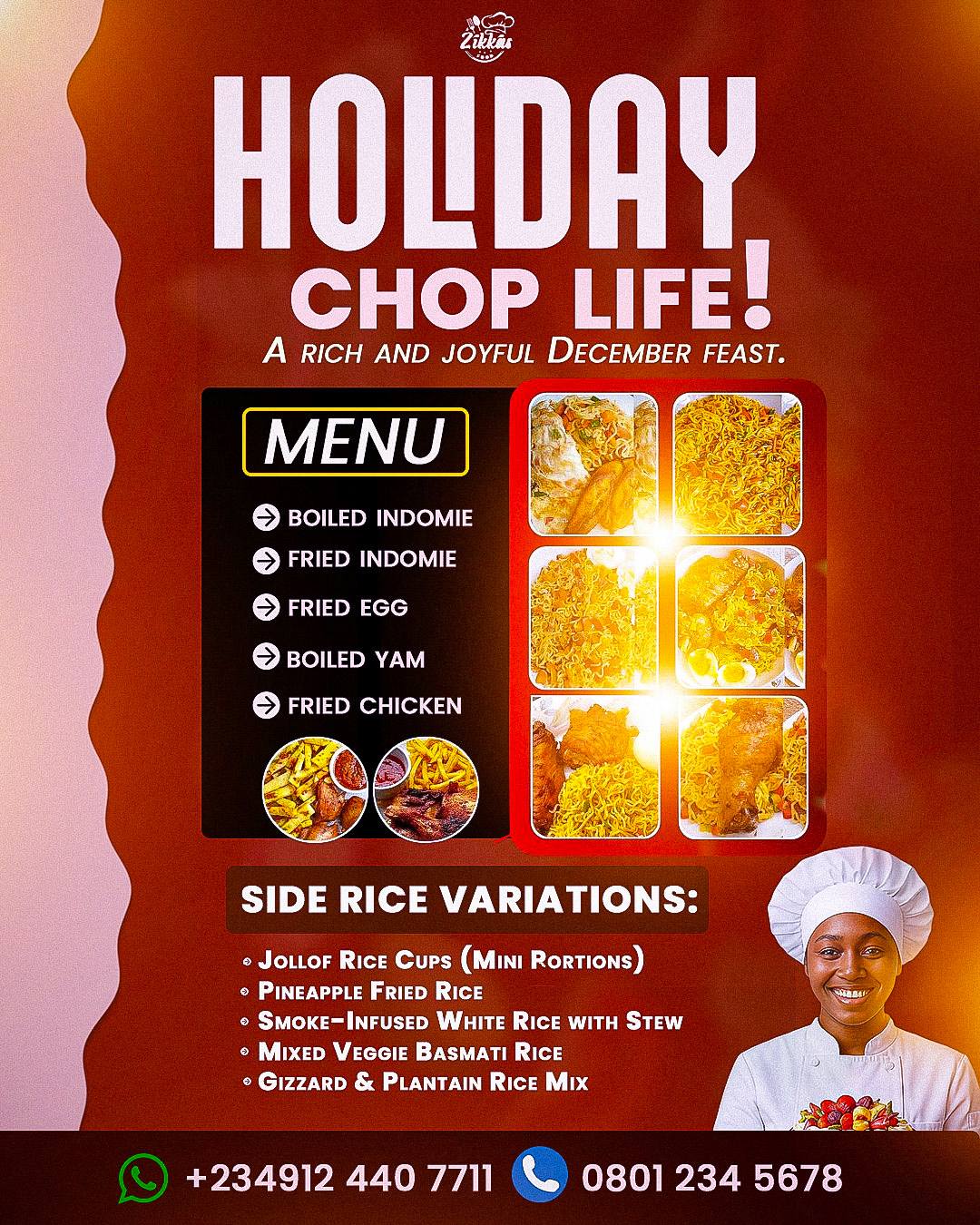 Holiday food menu design services offered